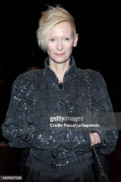 Tilda Swinton attends the Chanel Haute Couture Spring Summer 2023 show as part of Paris Fashion Week on January 24, 2023 in Paris, France.