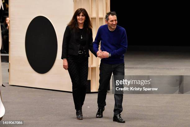 Designer Virginie Viard and artist Xavier Veilhan walk the runway during the Chanel Haute Couture Spring Summer 2023 show as part of Paris Fashion...