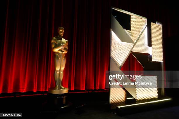 View of the Oscar display before the announcement of the 95th Academy Award nominations at Samuel Goldwyn Theater on January 24, 2023 in Beverly...