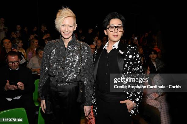 Tilda Swinton and G-Dragon attend the Chanel Haute Couture Spring Summer 2023 show as part of Paris Fashion Week on January 24, 2023 in Paris, France.