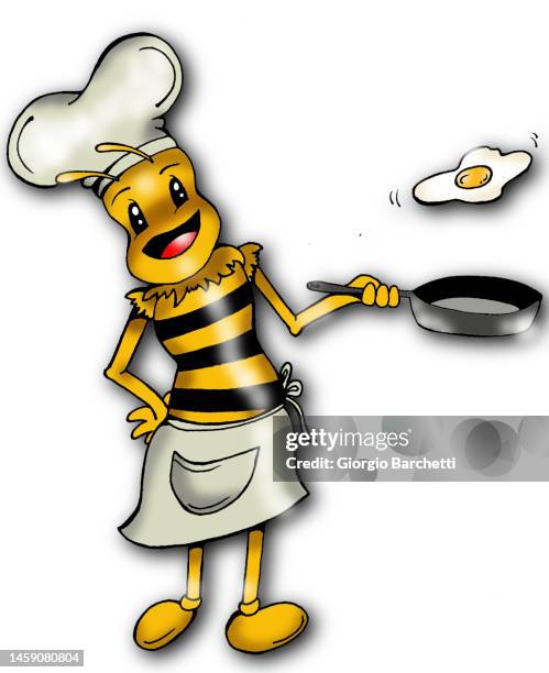 bee cooking an egg - fried egg stock illustrations