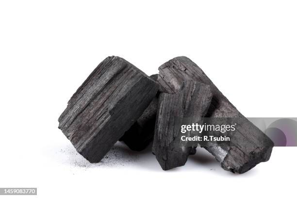 hardwood charcoal coal isolated on white background - coal stock pictures, royalty-free photos & images