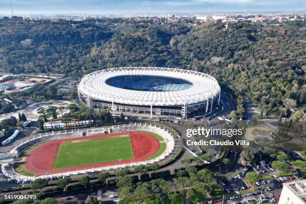 An aerial view of the "Olimpico" stadium on January 24, 2023 in Rome, Italy.