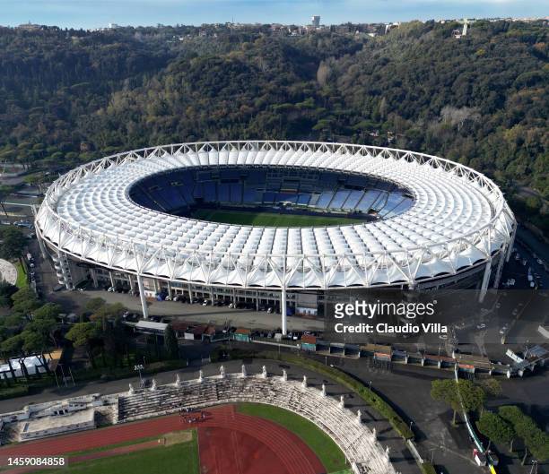 An aerial view of the "Olimpico" stadium on January 24, 2023 in Rome, Italy.