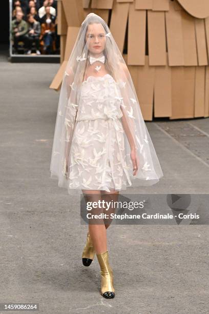 Model walks the runway during the Chanel Haute Couture Spring Summer 2023 show as part of Paris Fashion Week on January 24, 2023 in Paris, France.