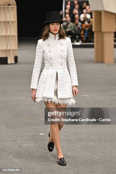 Model walks the runway during the Chanel Haute Couture Spring Summer 2023 show as part of Paris Fashion Week on January 24, 2023 in Paris, France.