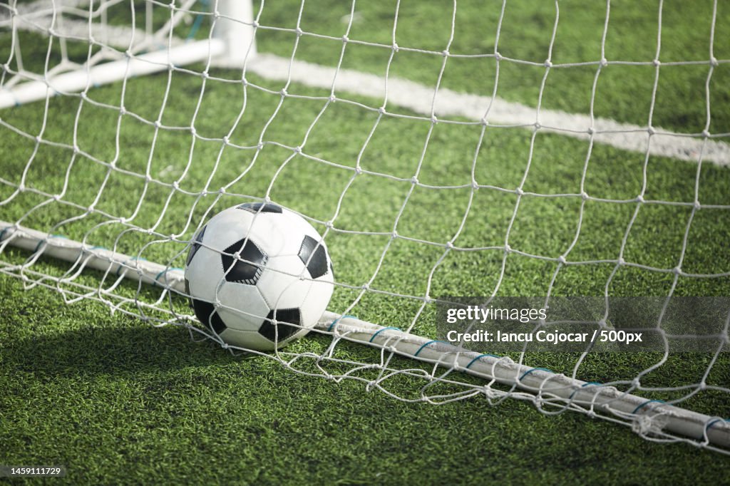 Close-up of soccer ball on field,Romania