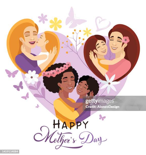 happy mother's day. mom hugs her daughter. mom's love. international women's day - beautiful hair at home stock illustrations