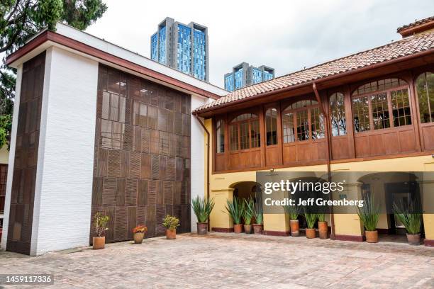 Bogota, Colombia, La Candelaria, historic district, Egipto Mercado Artisanal Claustro las Aguas exterior and courtyard, colonial building restoration.