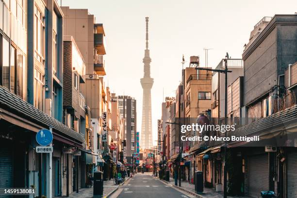 tokyo sky tree tower in asakusa district, tokyo, japan - tokio fotografías e imágenes de stock