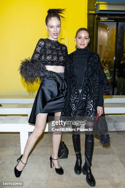 Coco Rocha and Olivia Palermo attend the Georges Chakra Haute Couture Spring Summer 2023 show as part of Paris Fashion Week on January 24, 2023 in...