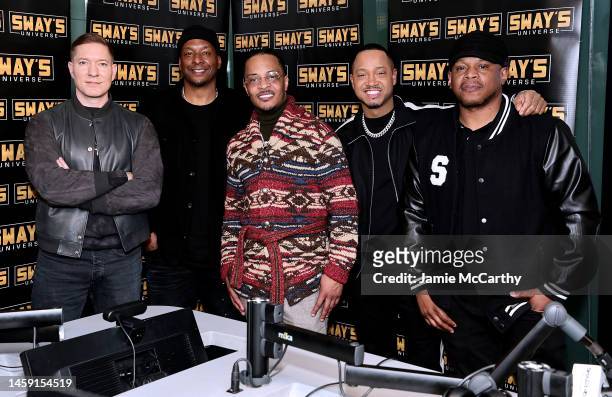 Joseph Sikora, Deon Taylor, Tip "T.I." Harris, Terrence Jenkins and Sway during a visit to SiriusXM at SiriusXM Studios on January 24, 2023 in New...
