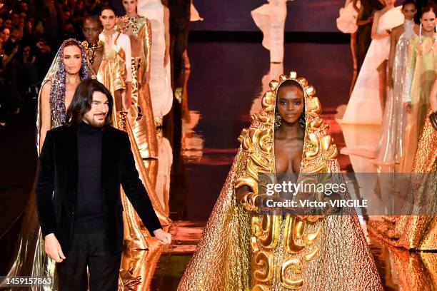 Fashion designer Stephane Rolland walks the runway during the Stephane Rolland Haute Couture Spring/Summer 2023 fashion show as part of the Paris...