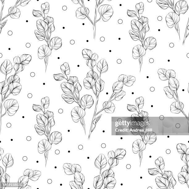 eukalyptusblatt nahtlose mustervektorillustration - black white floral wallpaper stock-grafiken, -clipart, -cartoons und -symbole