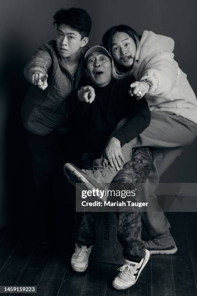 Rich Brian, Yayu A.W. Unru and Justin Chon of 'Jamojaya' are photographed for Los Angeles Times at the Los Angeles Times Studio at the Sundance Film...
