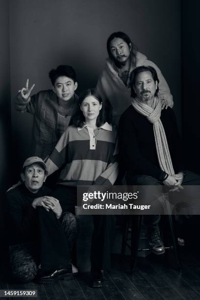 Yayu A.W. Unru, Rich Brian, Kate Lyn Sheil, Justin Chon and Henry Ian Cusick of 'Jamojaya' are photographed for Los Angeles Times at the Los Angeles...