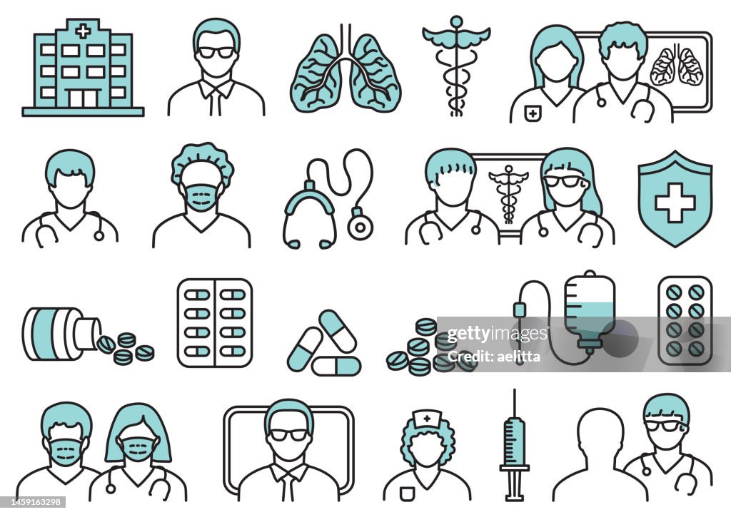 Pulmonology. Line icon set. Medical icons.