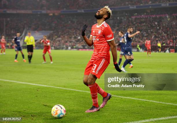 Eric Maxim Choupo-Moting of Bayern Munich reacts during the Bundesliga match between FC Bayern München and 1. FC Köln at Allianz Arena on January 24,...