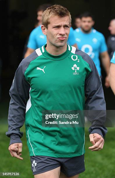 Stephen Ferris of Ireland arrives for Ireland's captain's run at Eden Park on June 8, 2012 in Auckland, New Zealand.