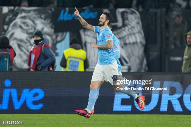 Luis Alberto of S.S. Lazio celebrate after scoring a goal during the Serie A match between SS Lazio and AC MIlan at Stadio Olimpico on January 24,...