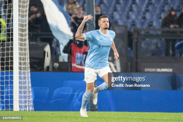 Sergej Milinković-Savić of SS Lazio celebrates after scoring a goal to make it 1-0 during the Serie A match between SS Lazio and AC MIlan at Stadio...