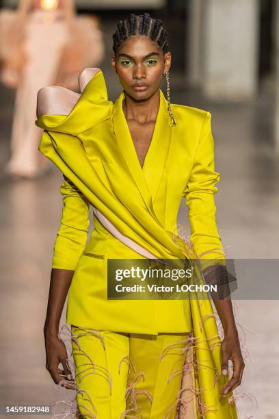 Model walks the runway during the Georges Chakra Haute Couture Spring/Summer 2023 fashion show as part of the Paris Haute Couture Week on January 24,...