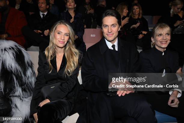 Dylan Penn and Lucas Bravo attend the Giorgio Armani Prive Haute Couture Spring Summer 2023 show as part of Paris Fashion Week on January 24, 2023 in...