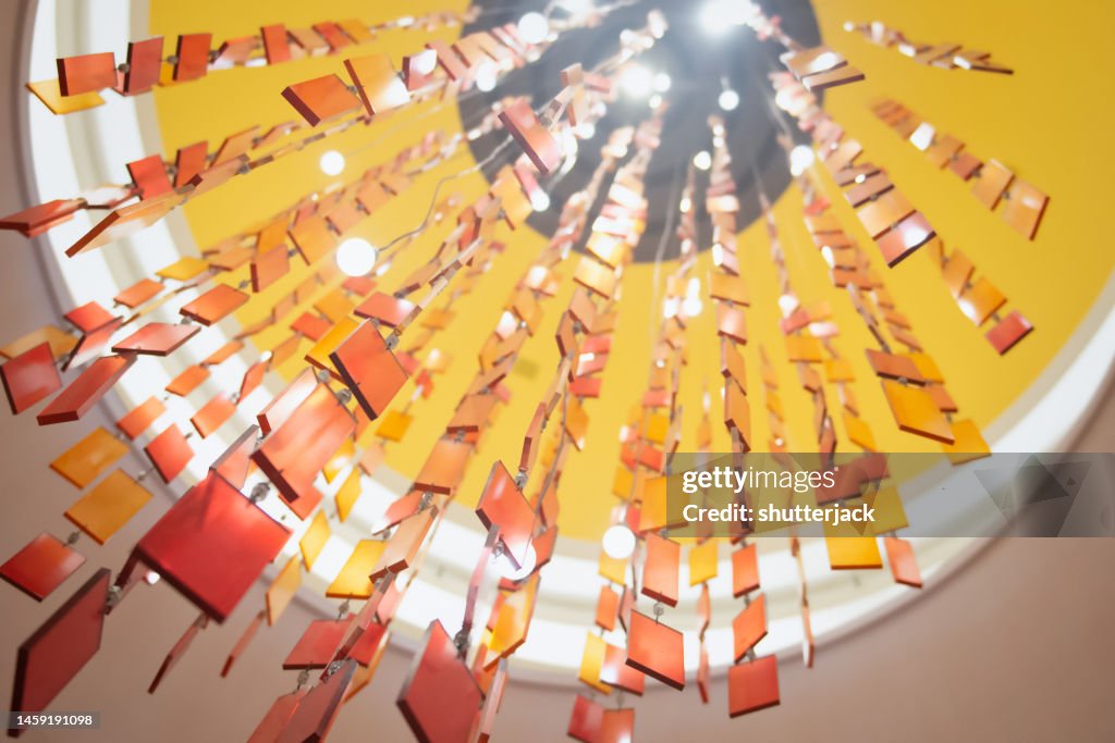Close-up low angle view of a glass chandelier