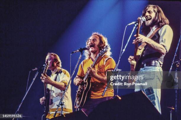 Crosby, Stills, Nash & Young perform at the Boston Garden on August 6, 1974