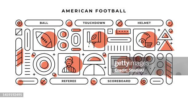 stockillustraties, clipart, cartoons en iconen met american football infographic concept with geometric shapes and ball,helmet,referee,scoreboard line icons - american football referee