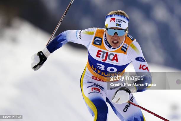 Joanna Sundling of the Sweden Team competes during the Individual Sprint at the FIS World Cup Cross-Country Livigno on January 21, 2023 in Livigno,...