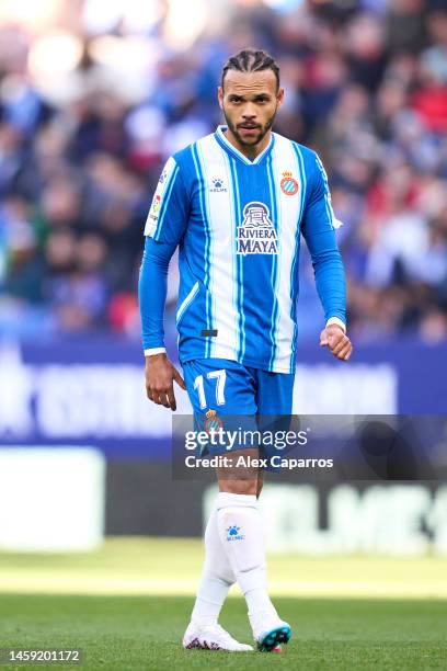 Martin Braithwaite of RCD Espanyol looks on during the LaLiga Santander match between RCD Espanyol and Real Betis at RCDE Stadium on January 21, 2023...