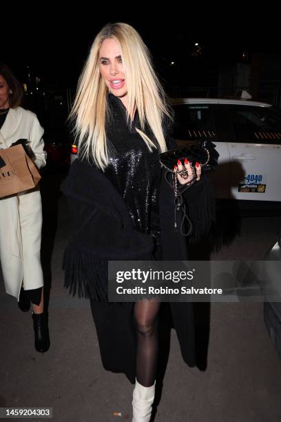 Ilary Blasi is seen at the Michelle Hunziker birthday party on January 24, 2023 in Milan, Italy.