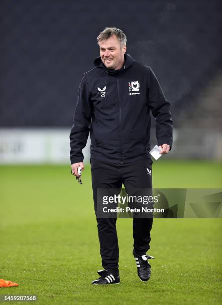 Milton Keynes Dons assistant head coach Robbie Stockdale during the pre match warm up prior to the Sky Bet League One between Milton Keynes Dons and...