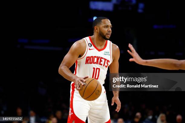 Eric Gordon of the Houston Rockets in the first half at Crypto.com Arena on January 16, 2023 in Los Angeles, California. NOTE TO USER: User expressly...