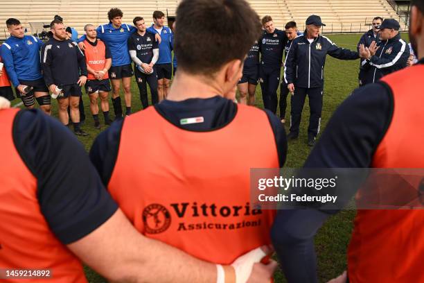 Kieran Crowley, heac coach of Italy leads an Italy training session at Payanini Center on January 24, 2023 in Verona, Italy.