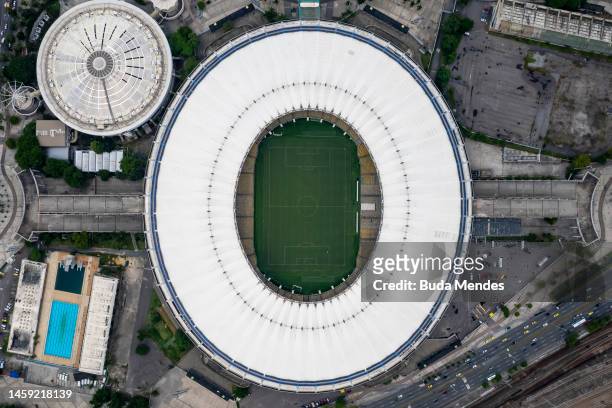 An aerial view of the Maracana Stadium on January 24, 2023 in Rio de Janeiro, Brazil.