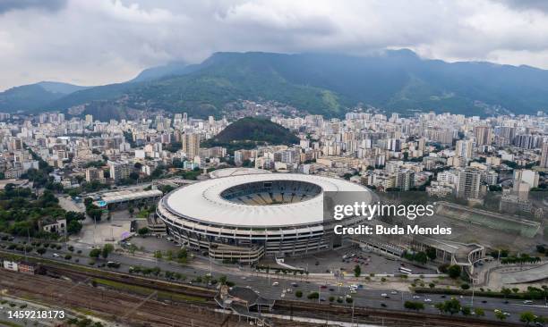 An aerial view of the Maracana Stadium on January 24, 2023 in Rio de Janeiro, Brazil.