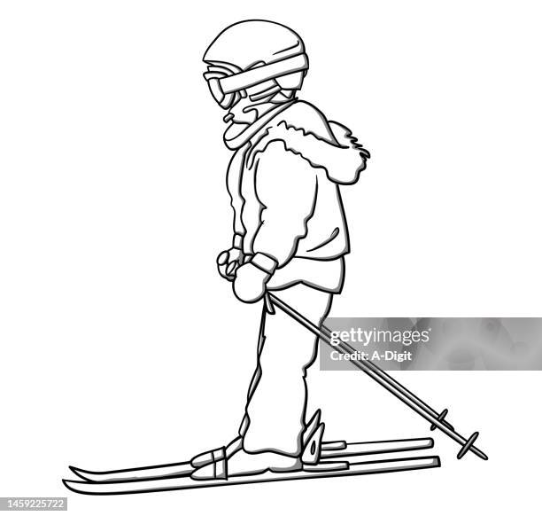little skier sketch - outdoor exercise cold stock illustrations