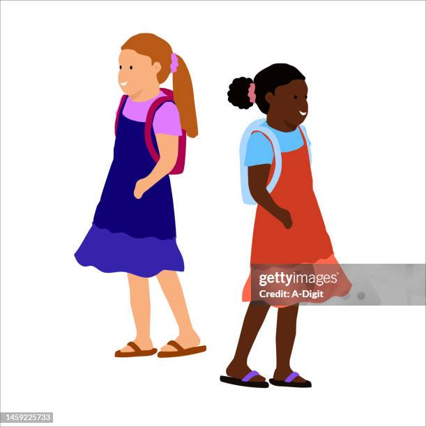 youngsters first day - school backpack isolated stock illustrations
