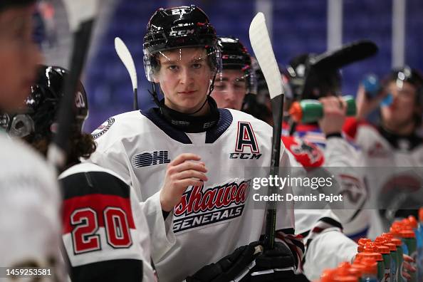 Calumn Ritchie Forward Calum Ritchie of the Oshawa Generalsduring the 2023 Kubota ...
