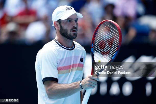 Tommy Paul of the United States reacts in the Quarterfinal singles match against Ben Shelton of the United States during day ten of the 2023...