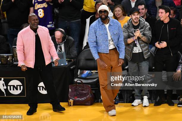 Corey Gamble and Dwyane Wade attend a basketball game between the Los Angeles Lakers and the Los Angeles Clippers at Crypto.com Arena on January 24,...