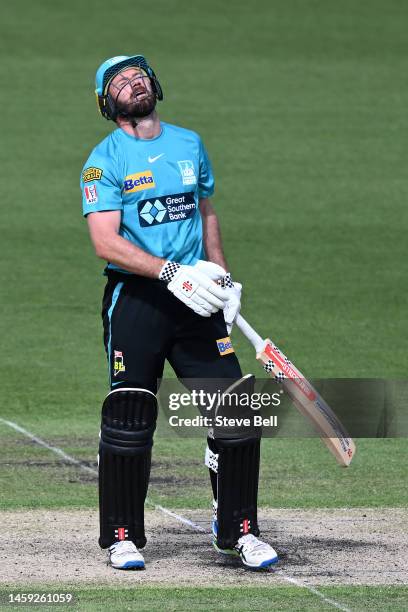 Michael Neser of the Heat reacts after being bowled by Joel Paris of the Hurricanes during the Men's Big Bash League match between the Hobart...