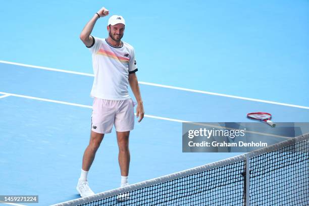 Tommy Paul of the United States celebrates winning in the Quarterfinal singles match against Ben Shelton of the United States during day ten of the...