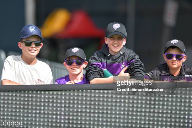 Fans look on during the Men's Big Bash League match between the Hobart Hurricanes and the Brisbane Heat at University of Tasmania Stadium, on January...
