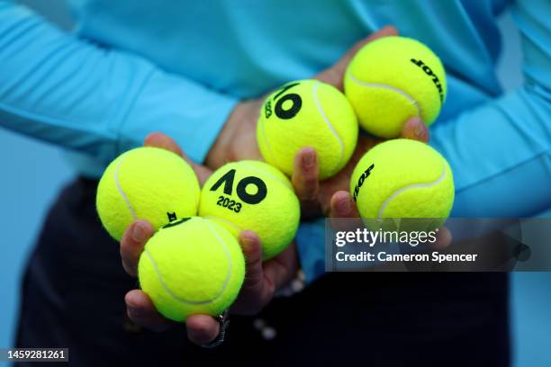 Official Australian Open tennis balls during day ten of the 2023 Australian Open at Melbourne Park on January 25, 2023 in Melbourne, Australia.