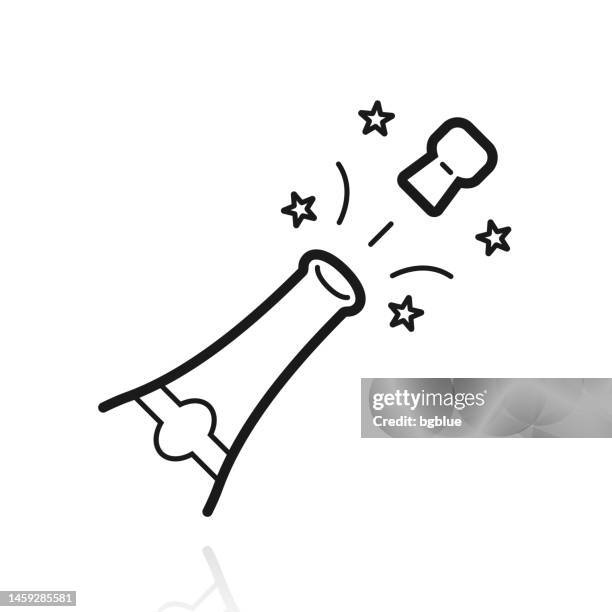 champagne explosion. icon with reflection on white background - exploding bottle stock illustrations