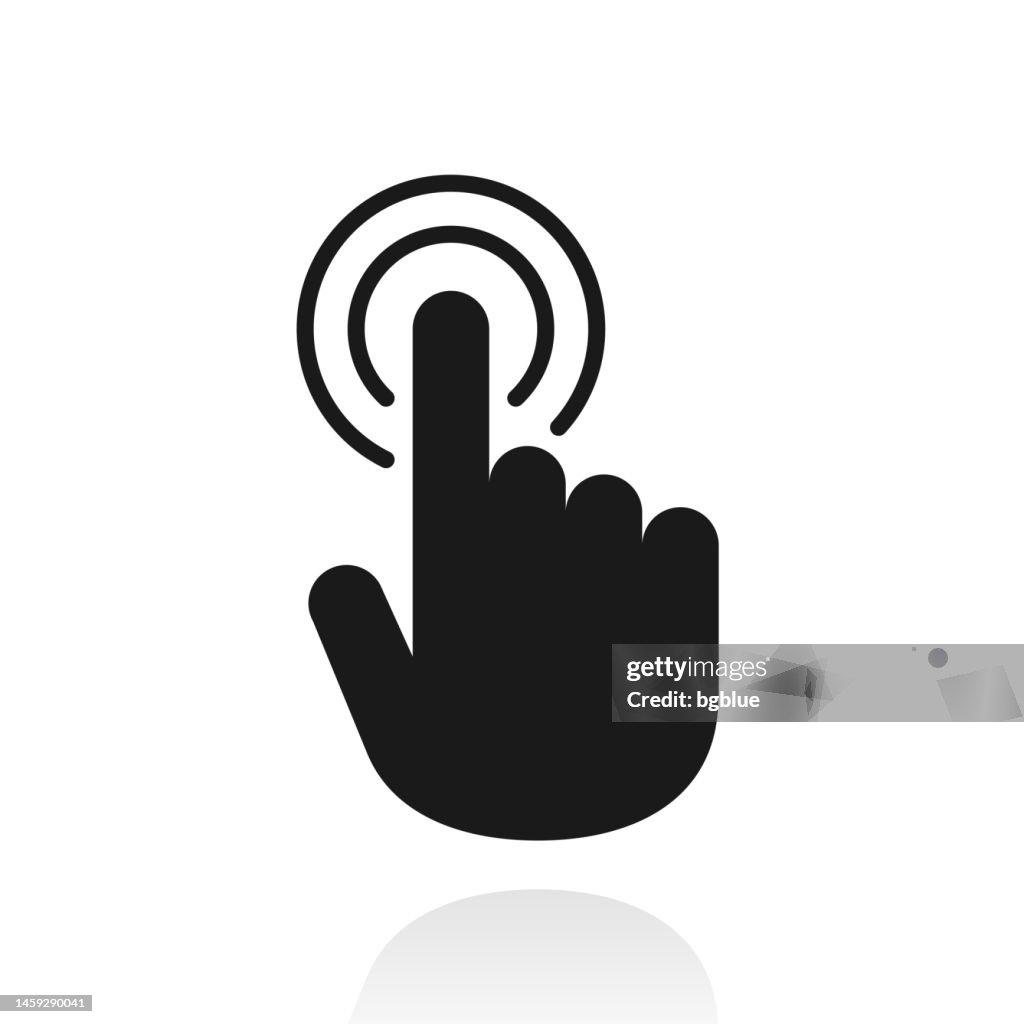 Hand touch - click. Icon with reflection on white background