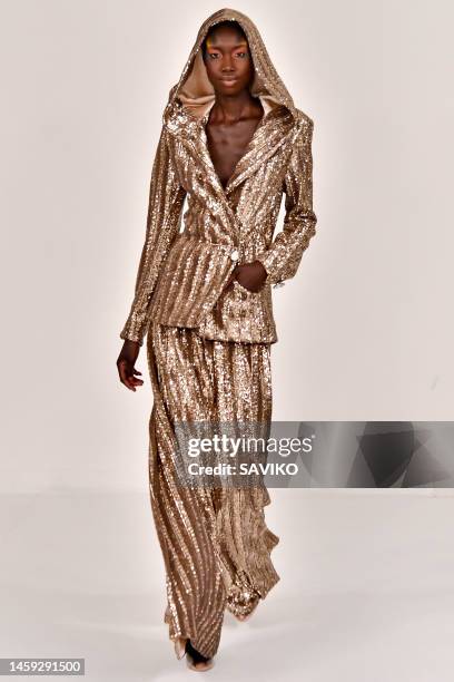 Model walks the runway during the Alexis Mabille Haute Couture Spring/Summer 2023 fashion show as part of the Paris Haute Couture Week on January 24,...